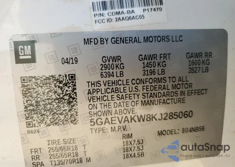 2019 Buick Enclave Essence from USA, damaged, VIN 5GAEVAKW8KJ285060